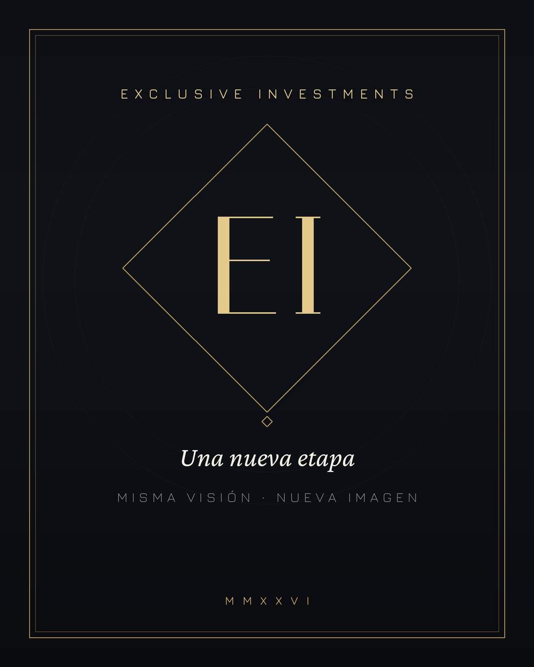Monograma EI dorado de Exclusive Investments: misma visión, nueva imagen